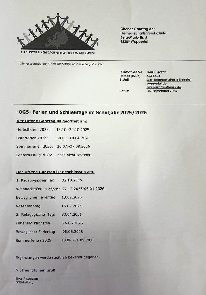 OGS Ferien uns Schließtage